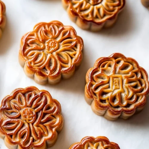 A set of decorative mooncakes photographed to showcase craftsmanship and texture.
