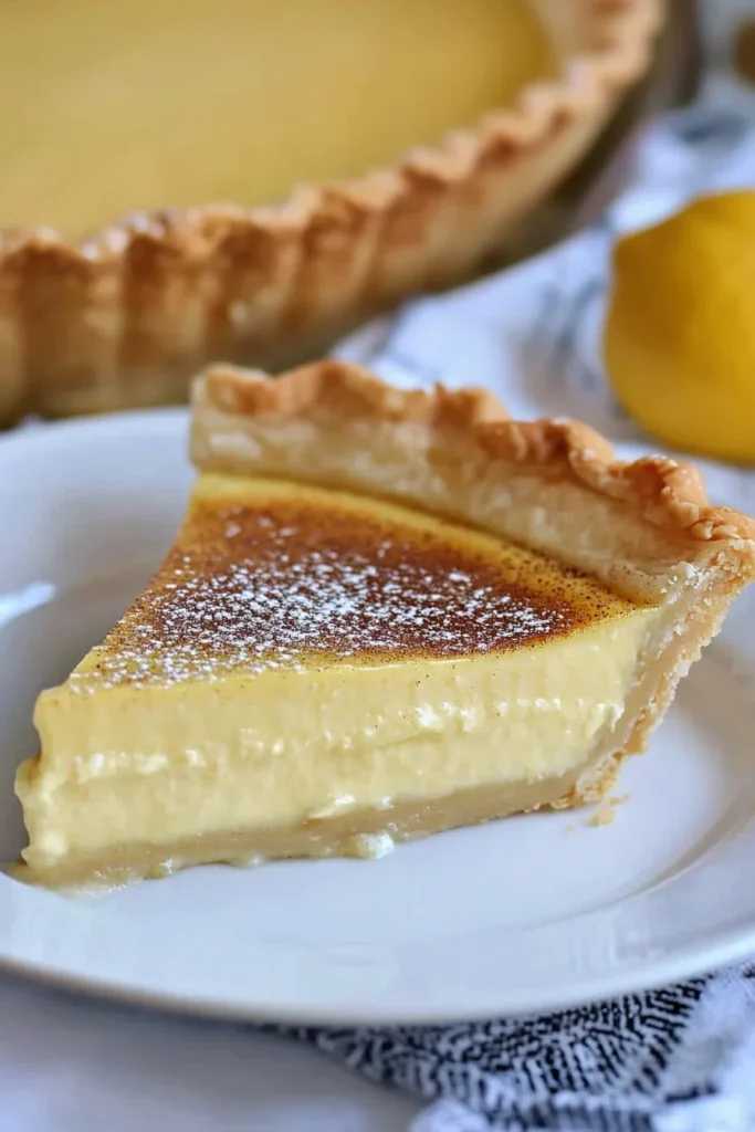 Classic homemade custard pie with a glossy, golden-brown top and tender filling.