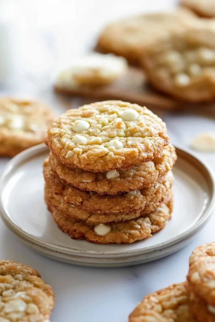 Cookies arranged in a rustic setting with blurred background details.