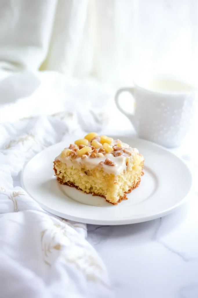 Final serving of cake showcasing the contrast between soft sponge and crunchy pecans.
