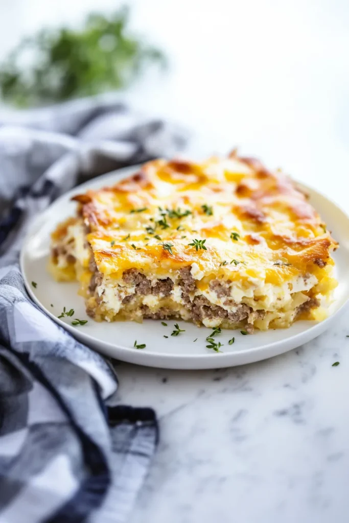 Comfort food casserole with golden topping and tender filling.