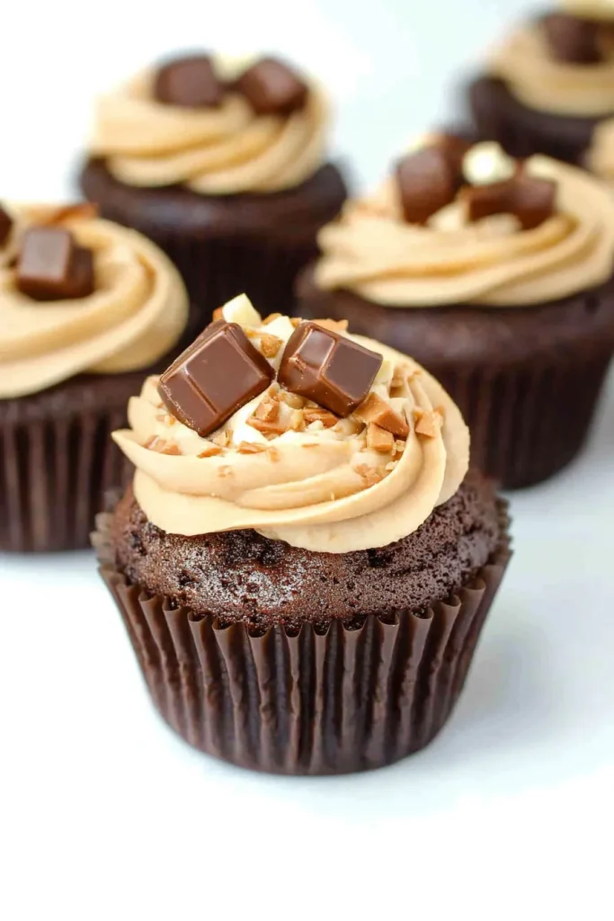 Overhead view highlighting the contrast of dark cake and light frosting.