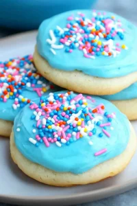 Cookies arranged together with glossy frosting and cheerful sprinkle mix.