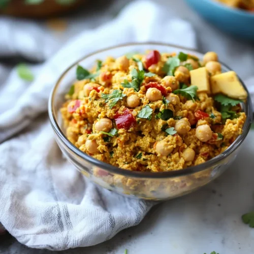 Vibrant blend of chickpeas, peppers, and onions with rich curry seasoning.