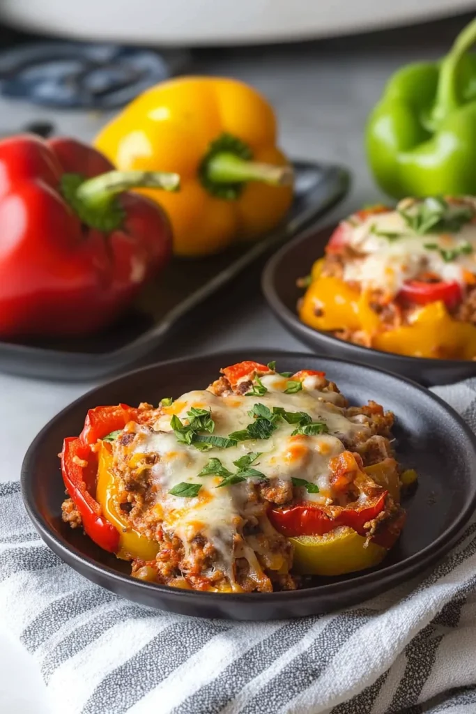 Black bowl filled with cheesy ground meat and vegetables, highlighting rich textures and colors.