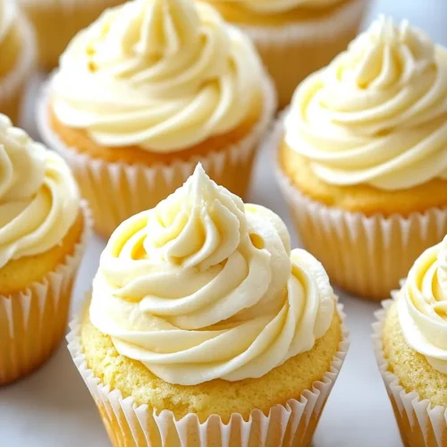A batch of moist cupcakes with decorative frosting peaks, styled together on a light background.