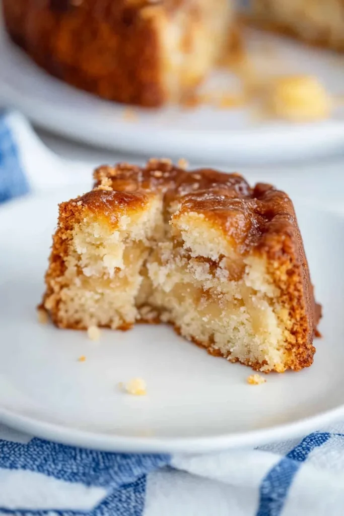 Close-up of moist cake interior revealed by a sliced piece.