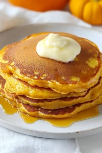Final shot of sweet and spiced pumpkin pancakes highlighting cozy fall flavors.
