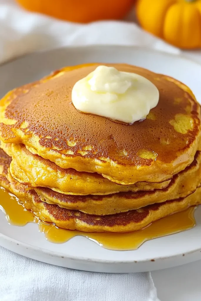 Final shot of sweet and spiced pumpkin pancakes highlighting cozy fall flavors.