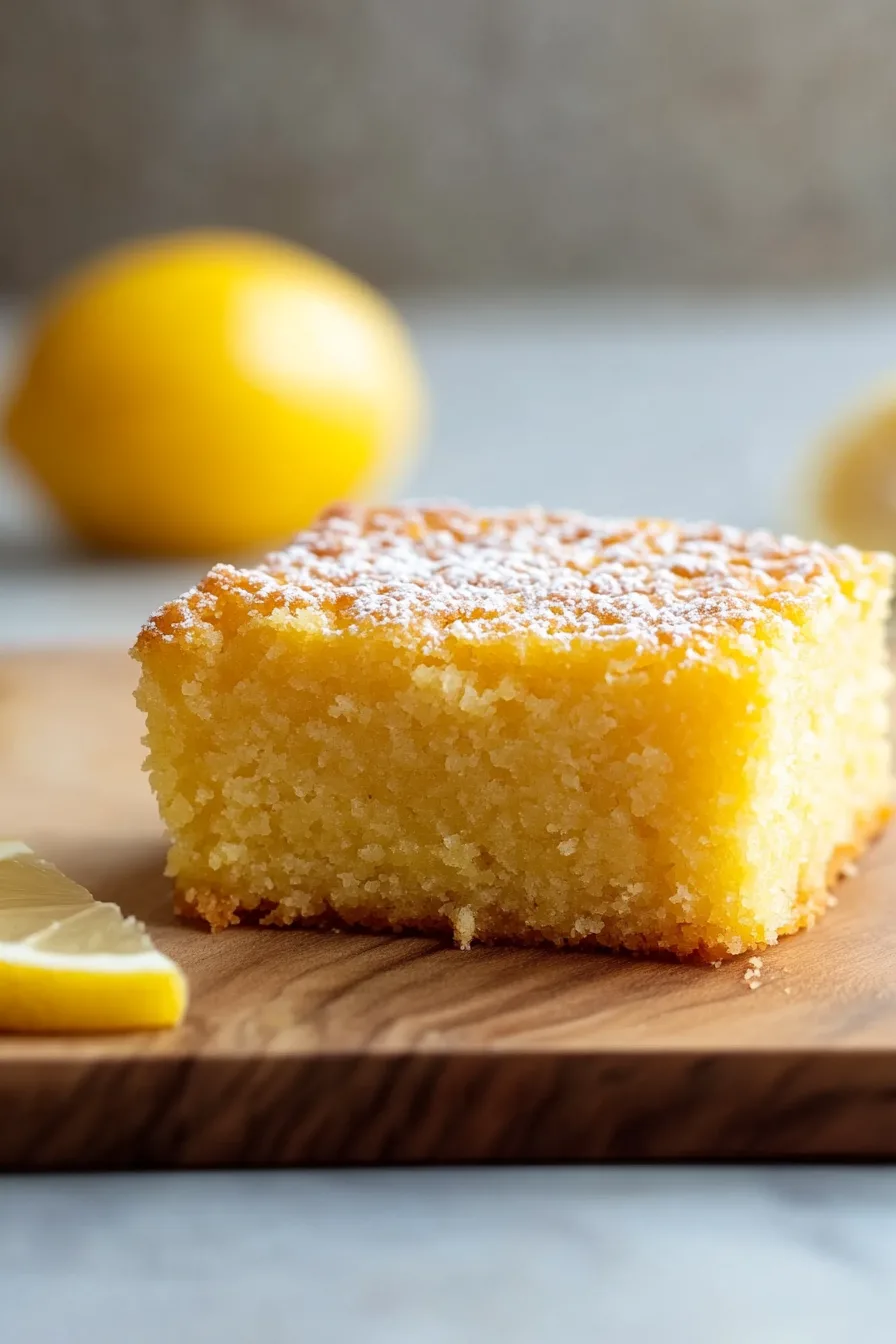 Final serving of citrus cake, its golden crust and tender crumb captured in natural light.