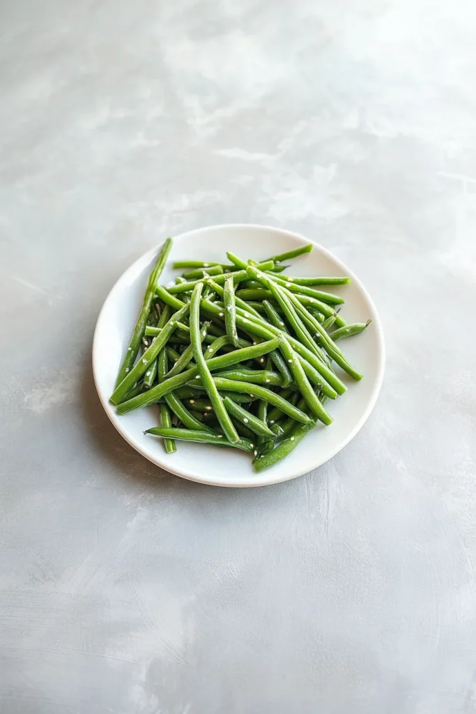 Bright green beans arranged neatly, showing crisp texture.