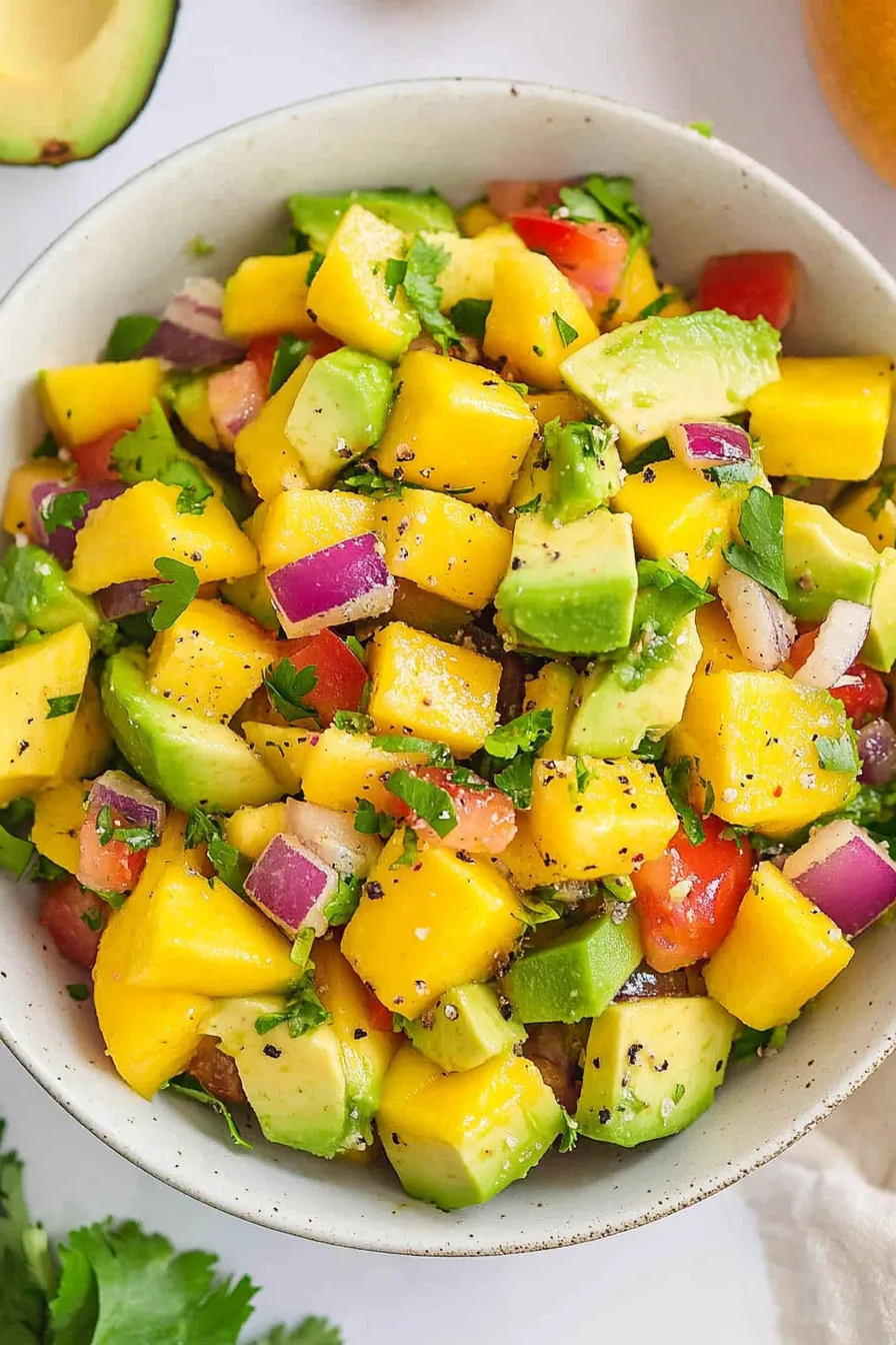 Bright summer salad with red onion and cilantro garnish.