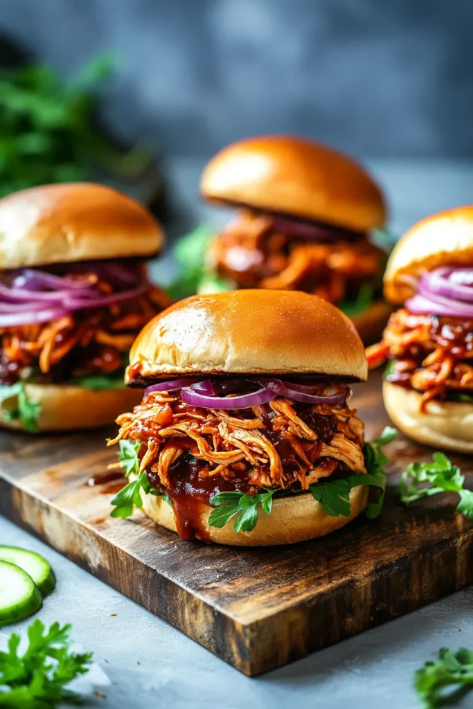 Rustic sandwiches with tender meat and glossy sauce.