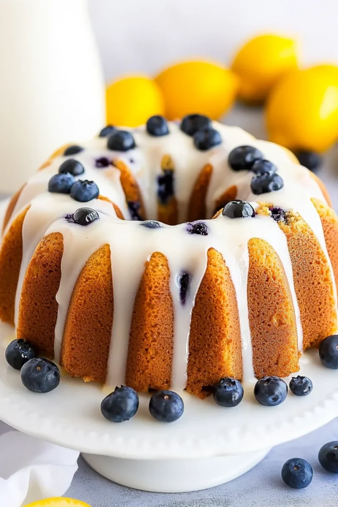Bright cake presentation with lemon accents and glossy icing."