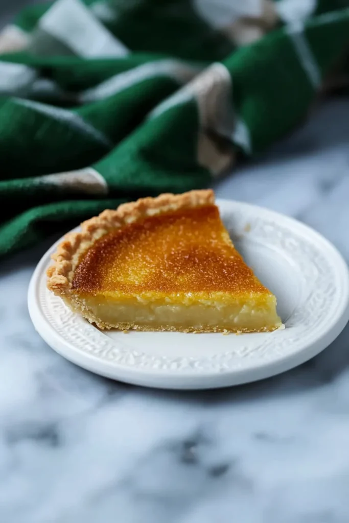 Dessert slice showing contrast between golden crust and soft custard interior.