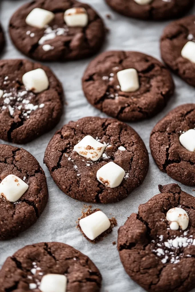 Freshly baked cookies topped with gooey marshmallows and a dusting of sugar.