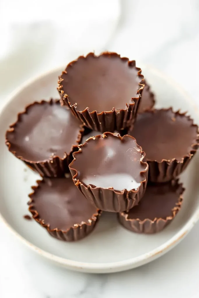 Closeโup of biteโsized chocolates revealing smooth filling against dark shell.