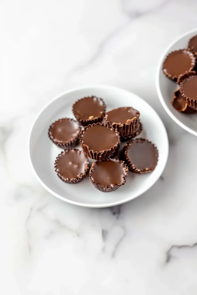 Final plated chocolates styled to emphasize texture contrast between shell and filling.