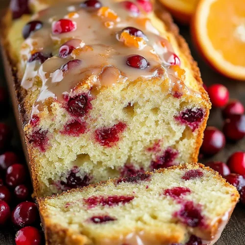 A sliced piece showing fluffy interior dotted with red cranberries.