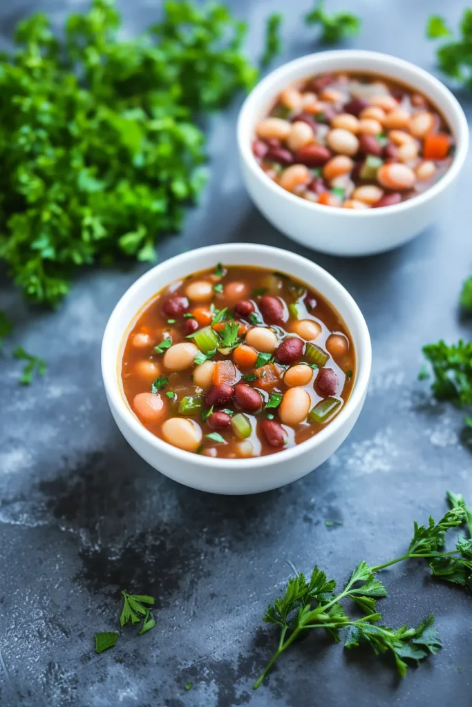 Soup topped with fresh parsley, adding a pop of green.