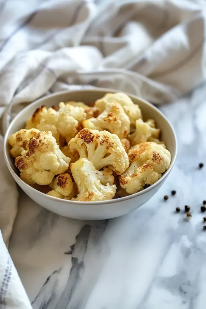 Healthy roasted vegetable side featuring cauliflower with garlic and parmesan flavor