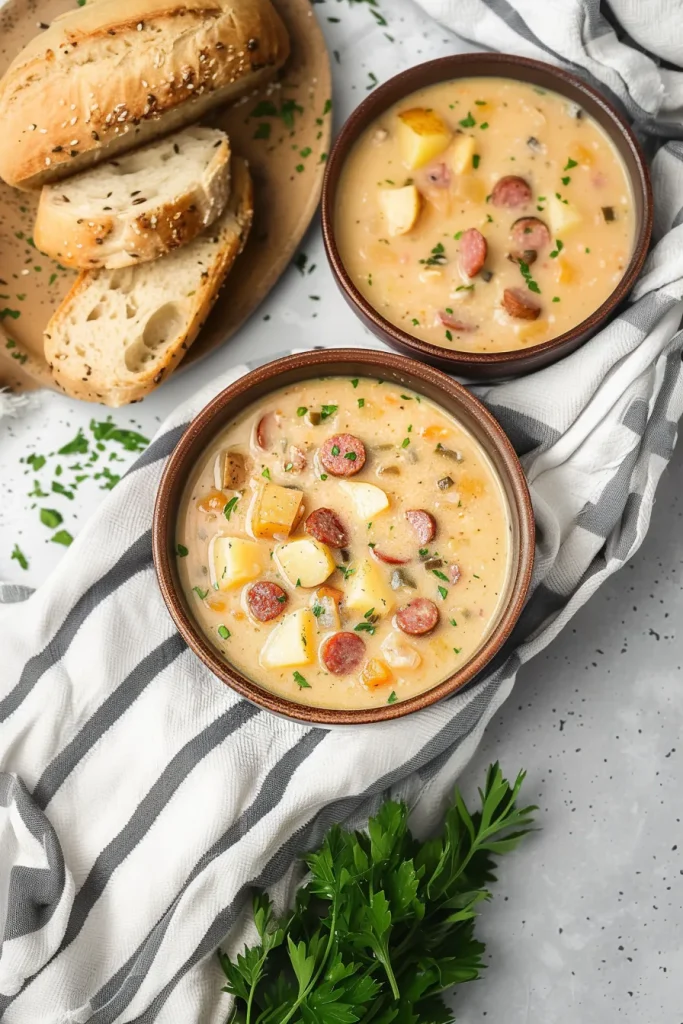 Hearty chowder filled with carrots, celery, and golden potato chunks.