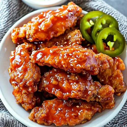 Plate of glazed chicken highlighting the contrast of crisp coating and shiny glaze.